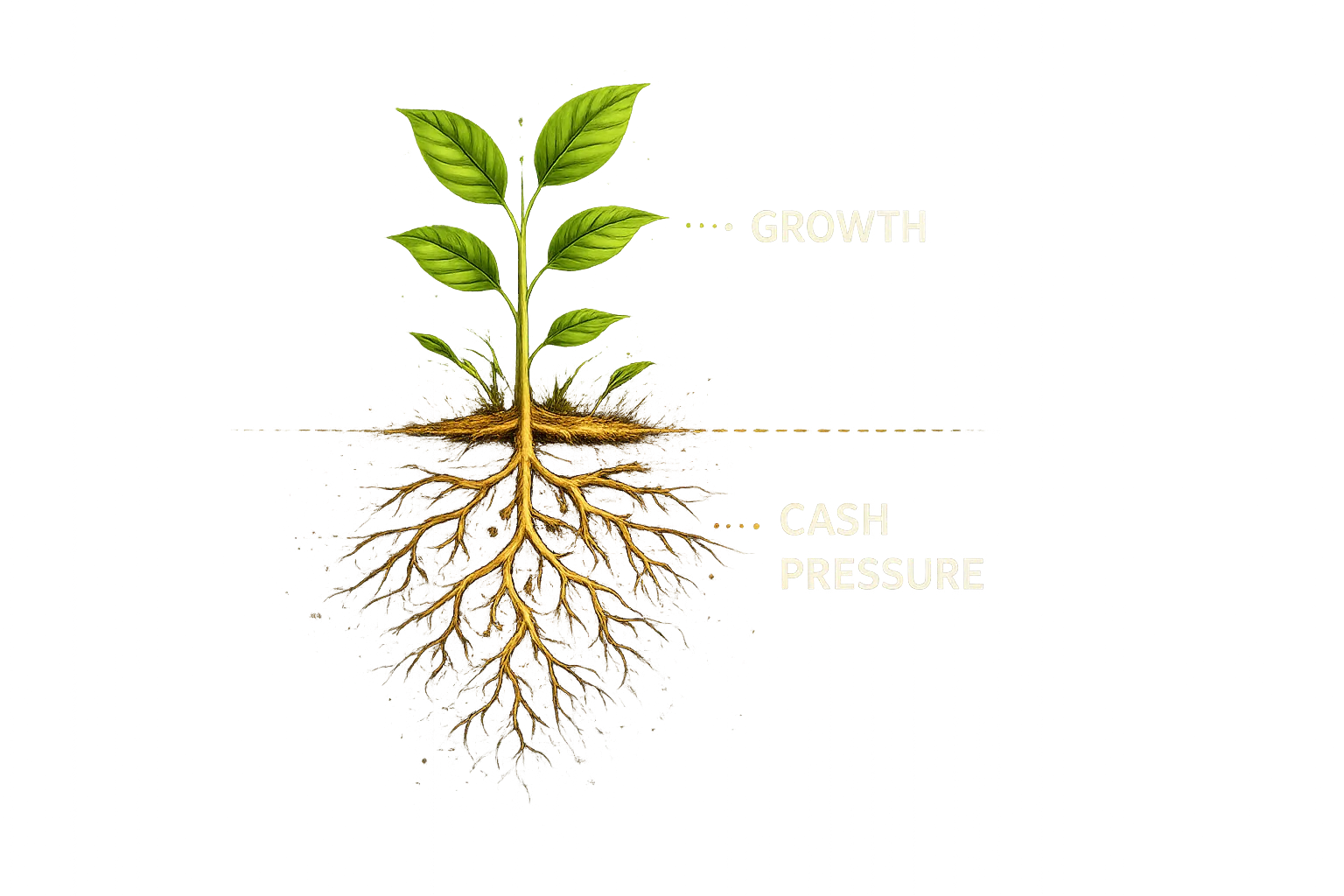 A plant with growth above ground and cash pressure below