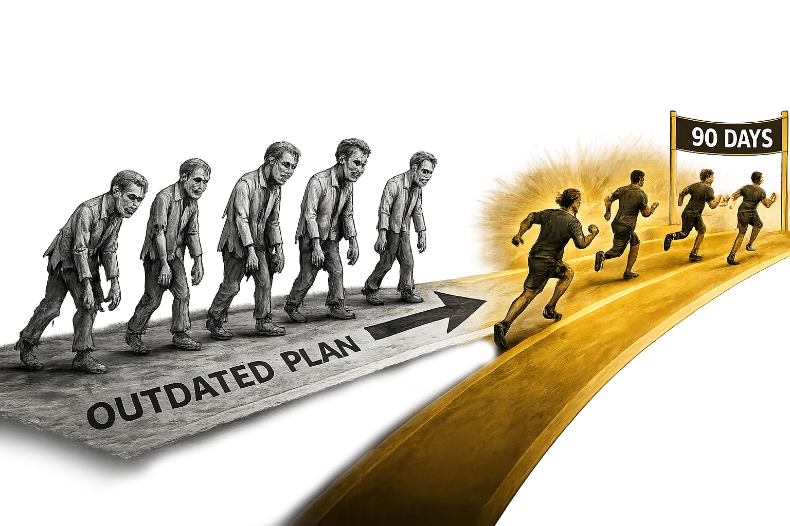 Outdated plan versus 90-day sprint illustration